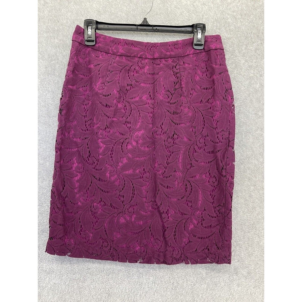 CAbi Women's A Line Skirt Lace Overlay Lined Magenta Size 6 Knee Length